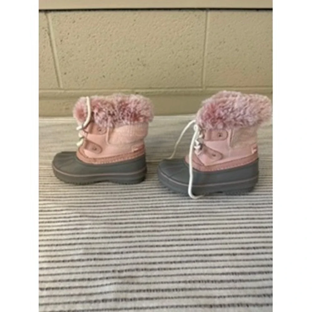 London Fog Toddler Girls Pink Grey Faux Fur Winter Duck Boots Size 6
